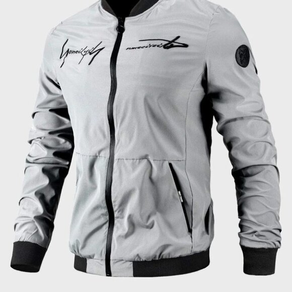 Gray Casual Men's Bomber Jacket - Picture 2 of 6